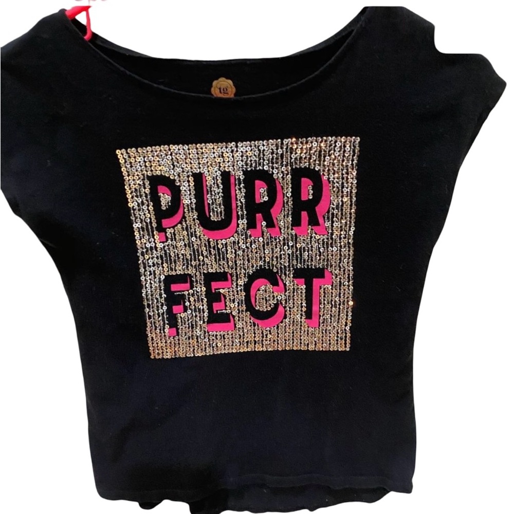 Total Girl Purrfect black short sleeve sparkly PURRFECT T-Shirt sz 10